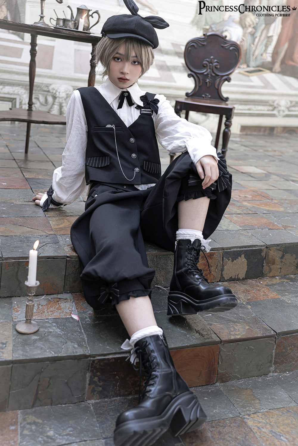Princess Chronicles - Secret Morning News - Vintage Ouji Lolita Vest Blouse Bloomers