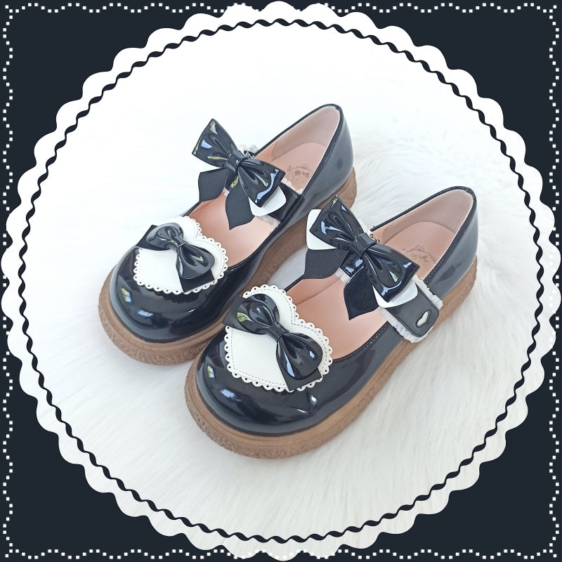 Lixing Luo - Cute Milkmaid Round Toe Multicolor Lolita Shoes 34 black