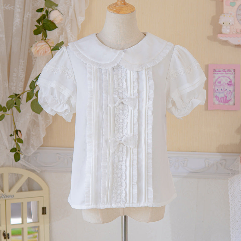 Eieyomi - Chocolate Garland - Kawaii Lolita Summer Dairy Salopette short sleeve blouse S