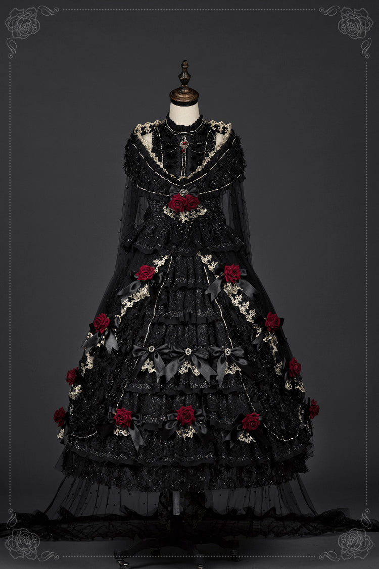 Youpairui - Helena - White and Black Lolita Tea Party JSK Suit L black