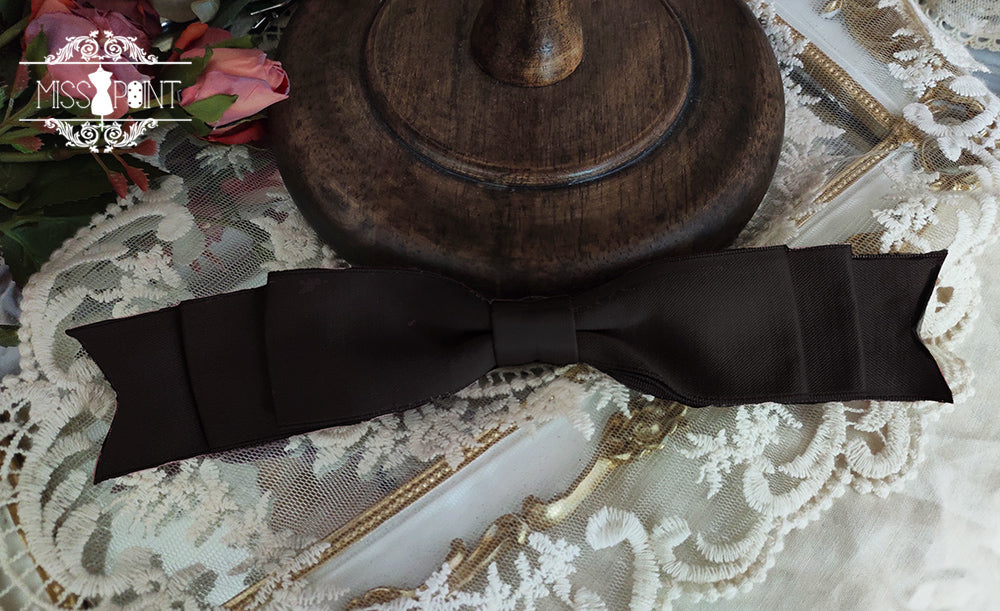 Miss Point - French Rose - Lolita Brooch and Waist Tie black bow dual-use brooch