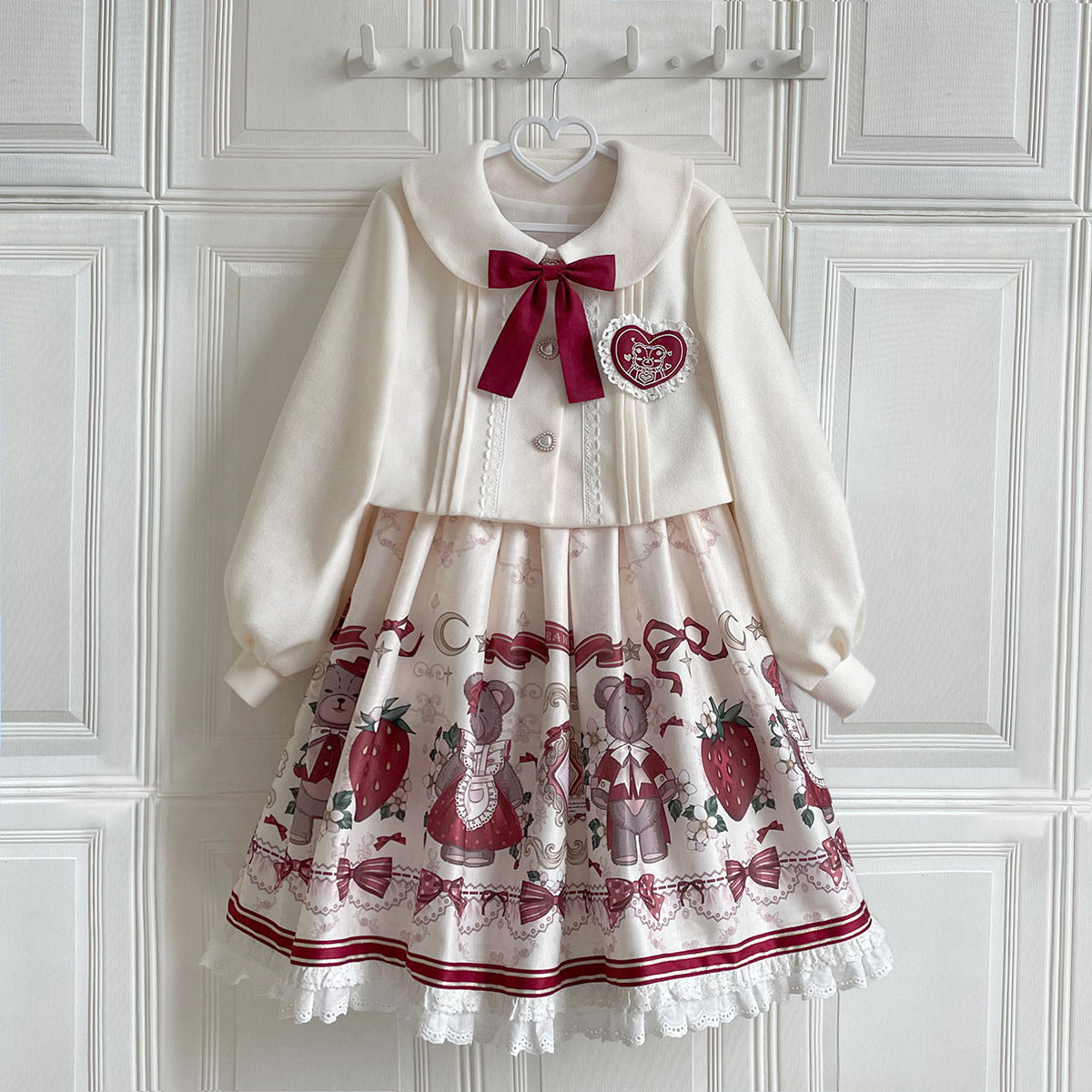 Designer's Gift - Christmas New Year Winter Lolita JSK Coat Set S white coat+JSK