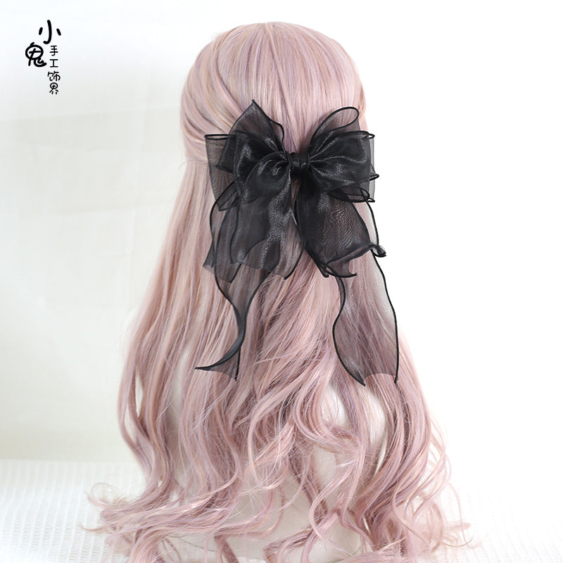 Xiaogui - Large Bowknot Sweet Lolita Headdress Black fish mouth clip(8cm)