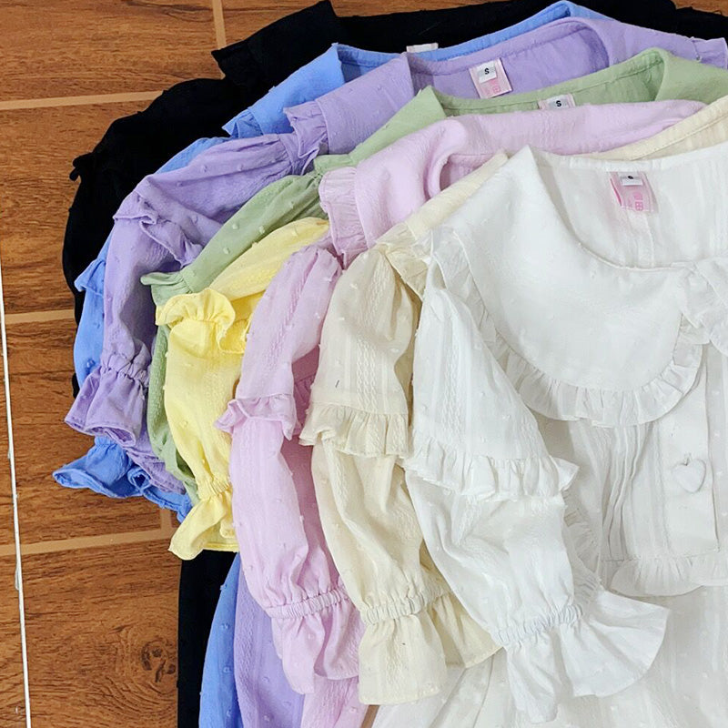 Sakurada Fawn - Plus Size Lolita Shirt Solid Color Short Sleeve Blouse