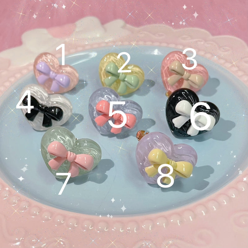 (Buyforme)WaddlePiggy~Transparent Heart Bow Adjustable Handmade Lolita Ring purple+pink  