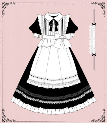 Your Princess~Maid Lolita Puff Sleeve Black Dress S black short sleeve dress+apron+hairband (L M S) 2202:40477