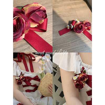 (Buyforme) Sweet Wood~Elegant Floral Sweet Lolita SKirt, Corset, Accessory S red hairpins 