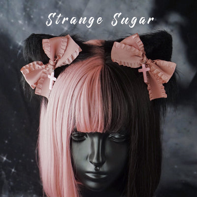 Strange Sugar - Gothic Lolita Handmade Headdress pink bow cat ear hairclip