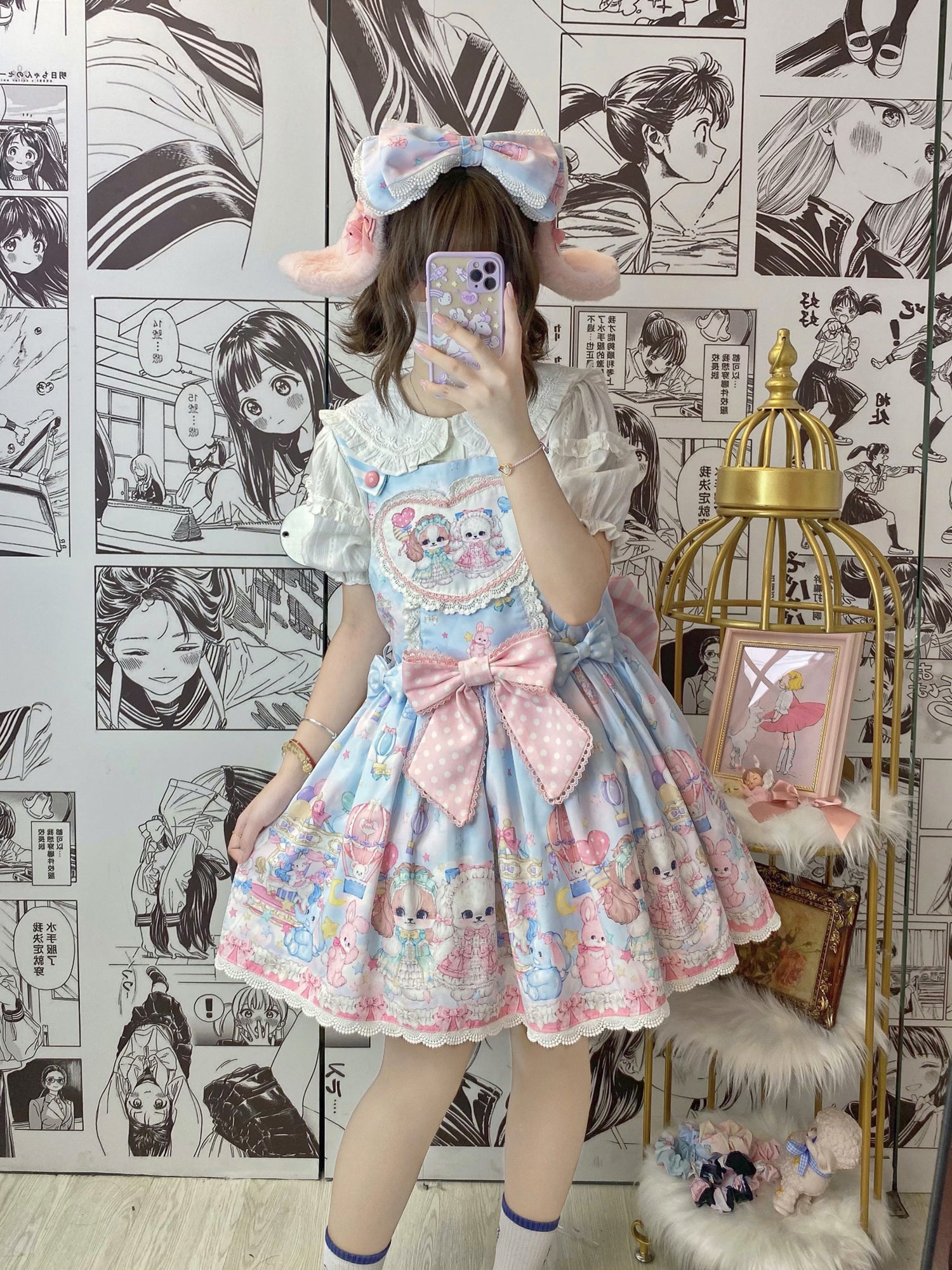 DreamWhale - Puppy Parks - Sweet Lolita Kawaii Puppy Lolita Salopette S mint green