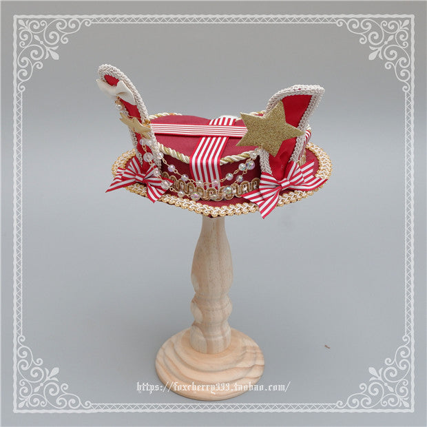 Fox Cherry - Lolita Rabbit Ears Top Hat Multiple colors One Size red