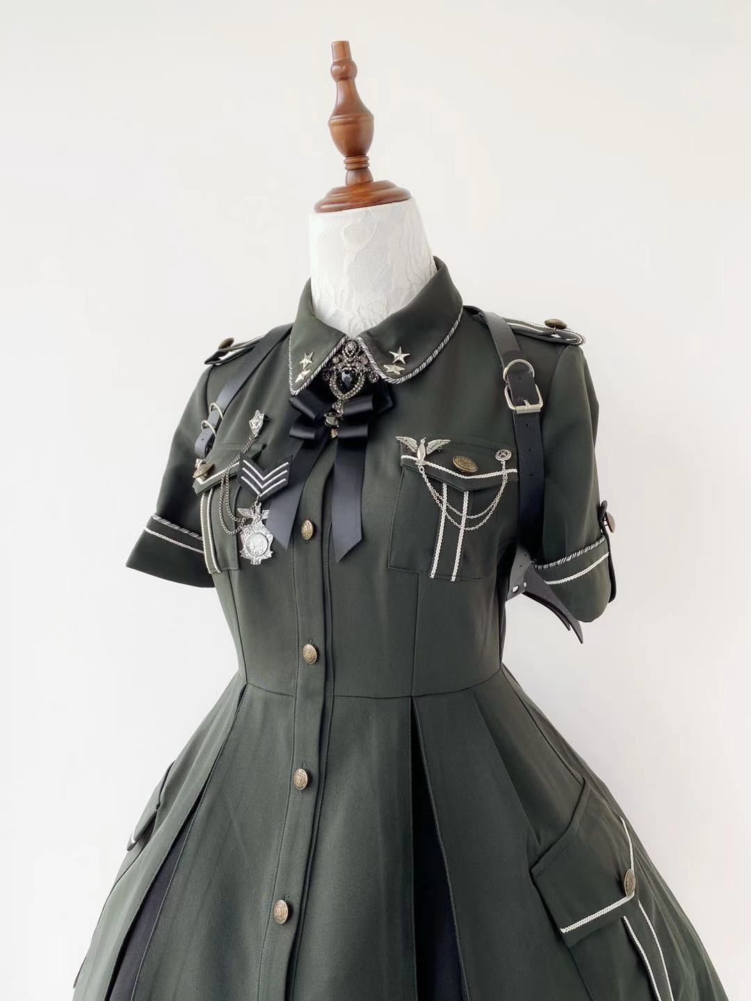 Your Highness - Evil Python 2.0 - Military Lolita Gothic OP Dress XS army green