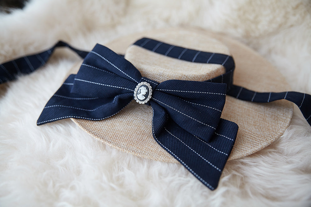 Miss point - Rose Silhouette - Elegant Handmade Lolita Flat Hat dark cyan straps