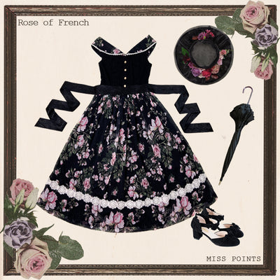 Miss Point~French Rose~Elegant Lolita JSK Dress XS black 
