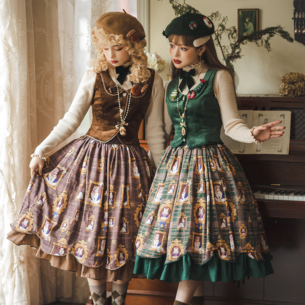 Miss Point - Christmas Preppy Style Velvet Lolita SK Vest Set