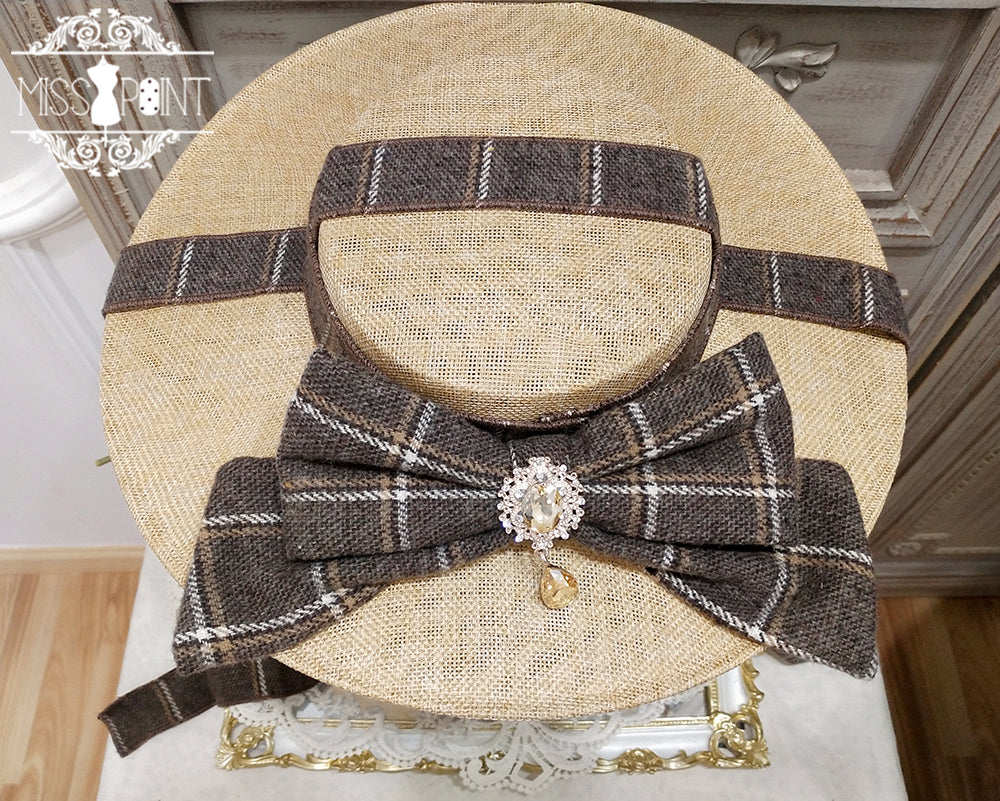 Miss point - Rose Silhouette - Elegant Handmade Lolita Flat Hat dark brown plaid