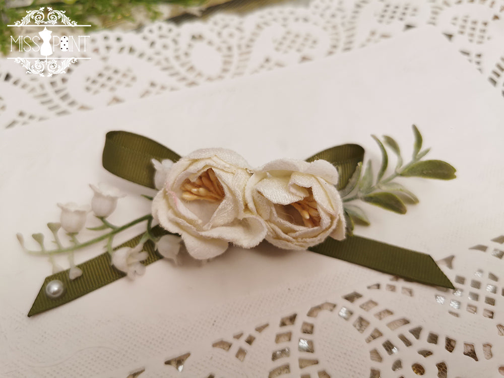 Miss Point - The Sally Gardens - Elegant Lolita Lace Choker and Brooch white-green clips brooch