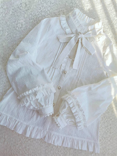 Yilia~Sweet Lolita Long Sleeve Cotton Blouse XS white 