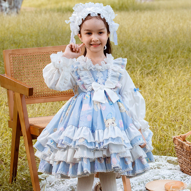 Kawaii Kid Lolita Princess Dress Puffy Skirt 90cm blue 