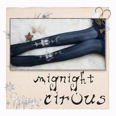 Yidhra - Midnight Circus - Argyle Digital Print Lolita Tights One Size iron blue - stripes pattern tights