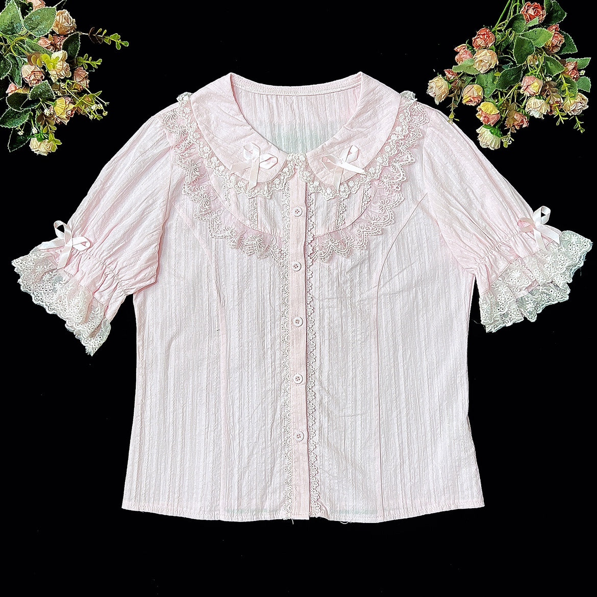 (BuyformeDMFS Lolita ~Summer Short Sleeve Cotton Lolita Blouse S pink short sleeve 