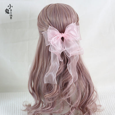 Xiaogui - Large Bowknot Sweet Lolita Headdress light pink fish mouth clip(8cm)