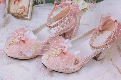 One Night - Bright PU Wedding Lolita Thick High Heels 36 pink / size 35-41: 3.1" (8 cm) heel; size 42-44: 2.4" (6 cm) heel