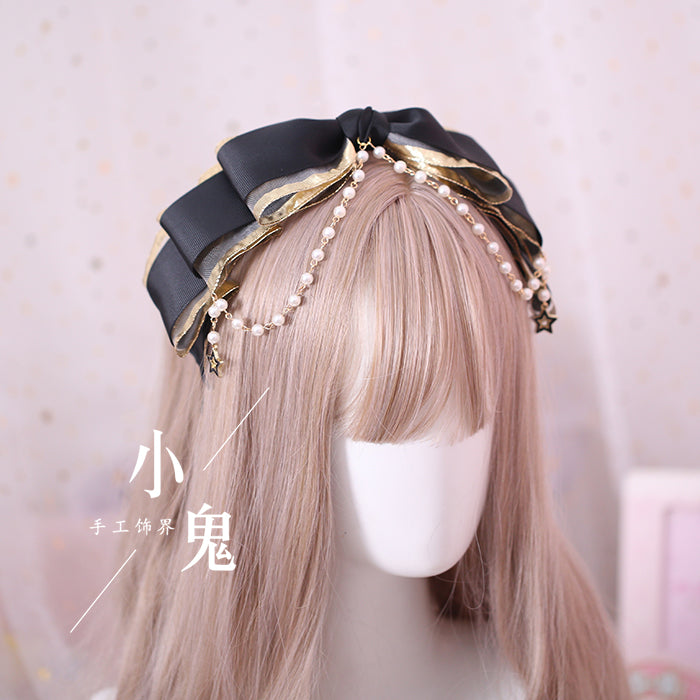 Xiaogui - Gothic Accessories Lolita Bow KC Hairclip No.1 multilayer beads KC