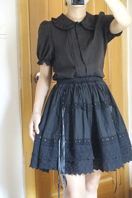 WangYan&Summer - Cotton Embroidery Lolita Petticoat 55cm length black (One Size waist 55-105cm))