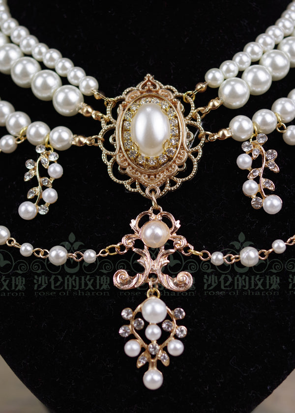 Rose of Sharon~ Baroque Layered Pearl Lolita Necklace 1662:47995