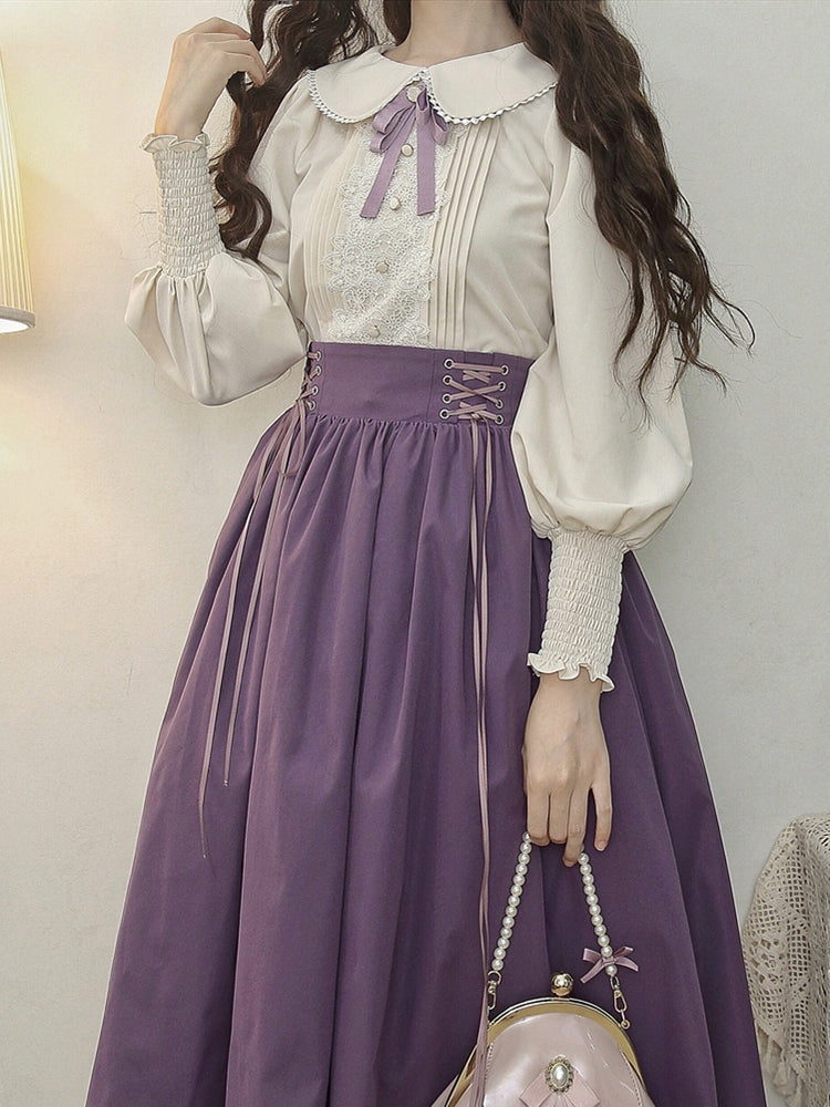 EESSILY - Countess's Autumn Tour - Retro Lolita Embroidery Long SK sk purple small(S~M)