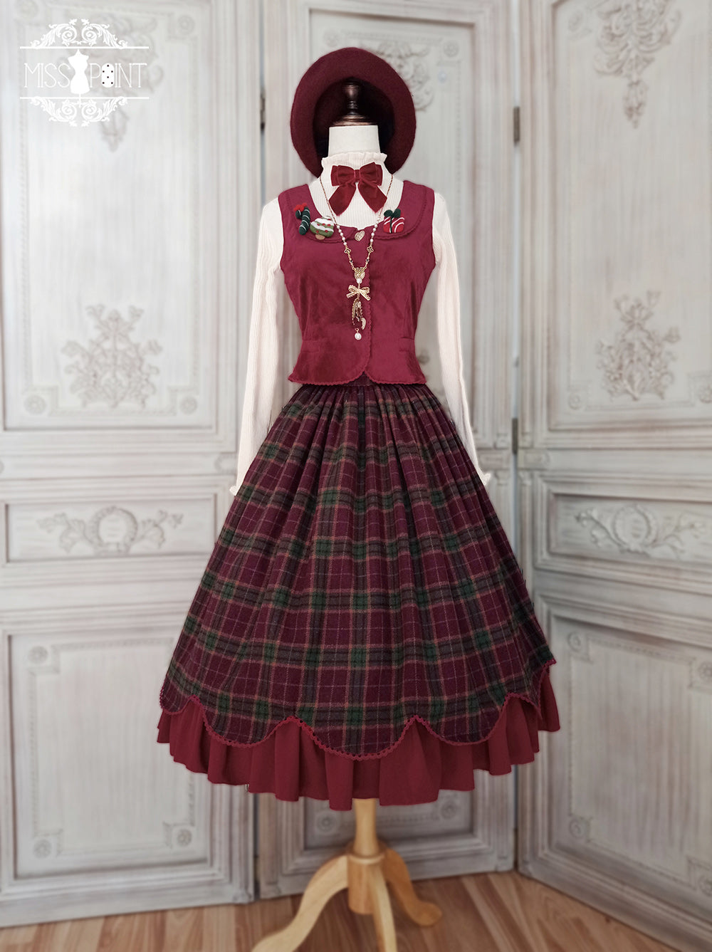 Miss Point~Christmas Preppy Style Velvet Lolita SK Vest Set 3690:22721