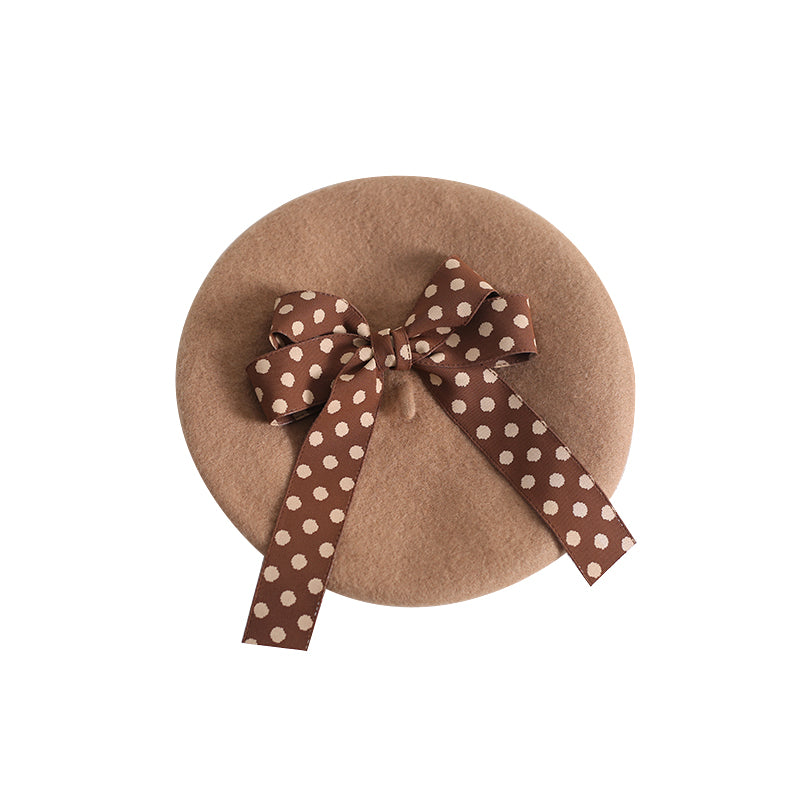 Xiaogui - Sweet Lolita Red Polka Dots Bow Beret Hat