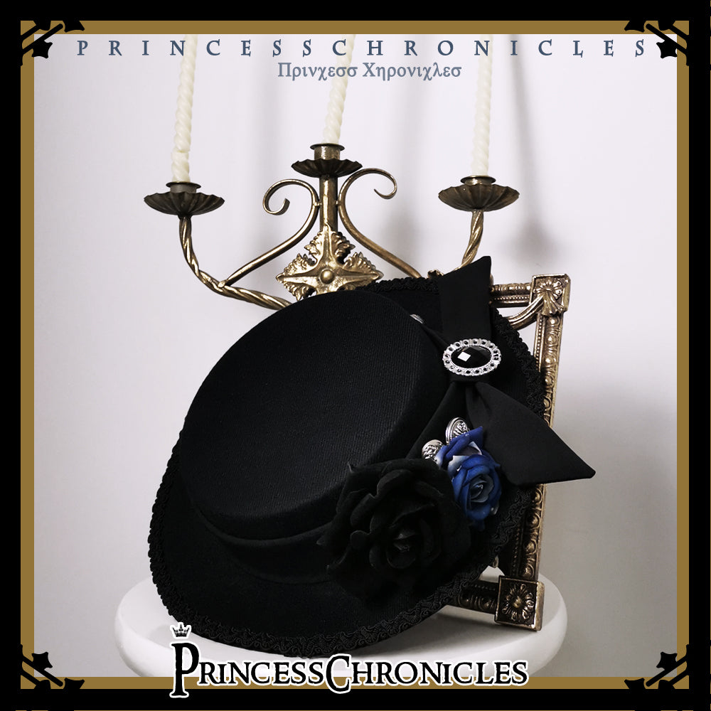 Princess Chronicles - Black and Blue - Gothic Lolita Ouji Top Hat Black