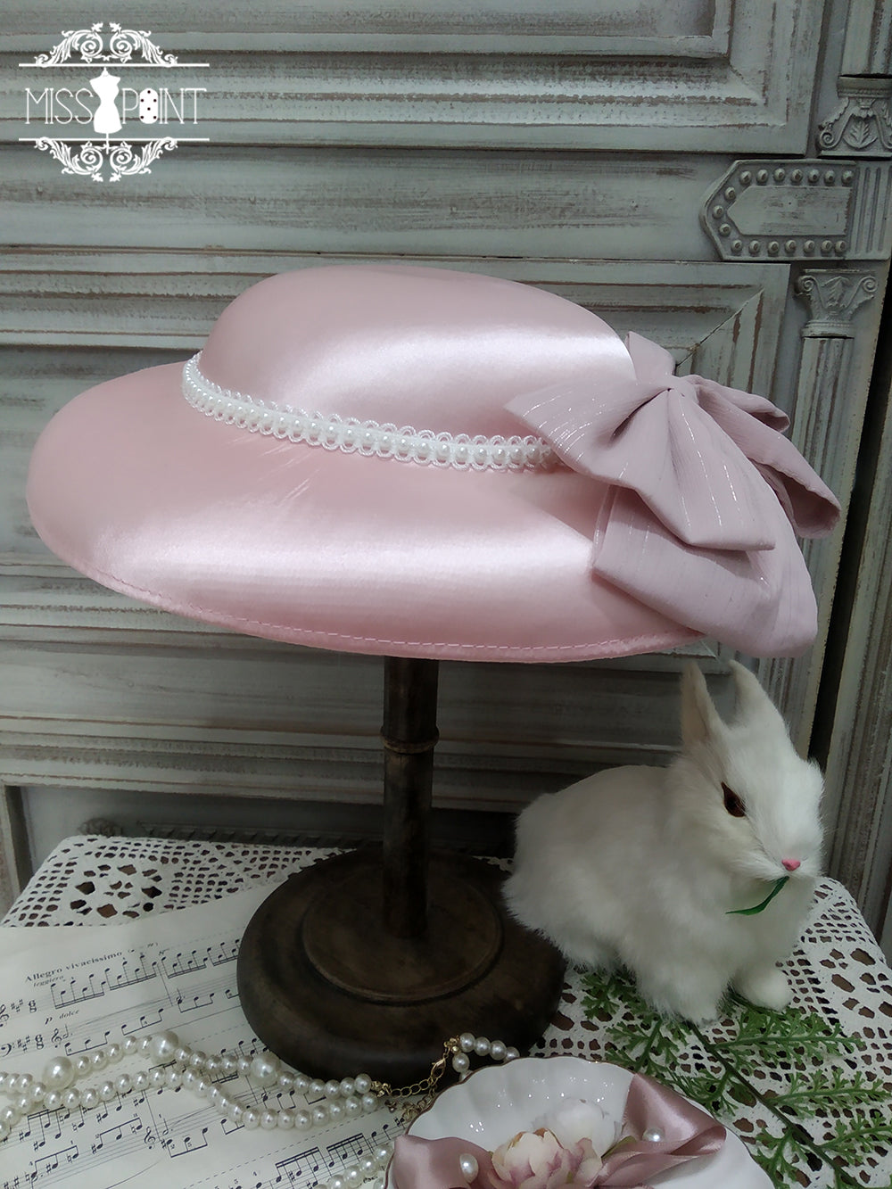 Miss point - Rhine Riverside - Summer Bow Lolita Top Hat pink