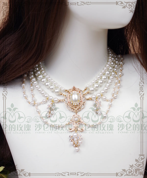 Rose of Sharon~ Baroque Layered Pearl Lolita Necklace 1662:48007