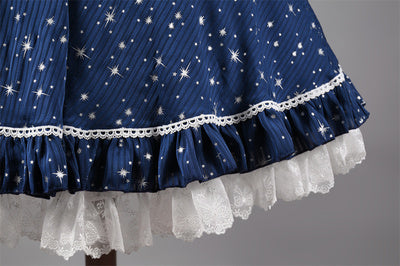 Strawberry Witch - Midsummer Star - Foil Printing Lolita JSK Dress Solid Color XS JSK navy blue (silver foil printing)