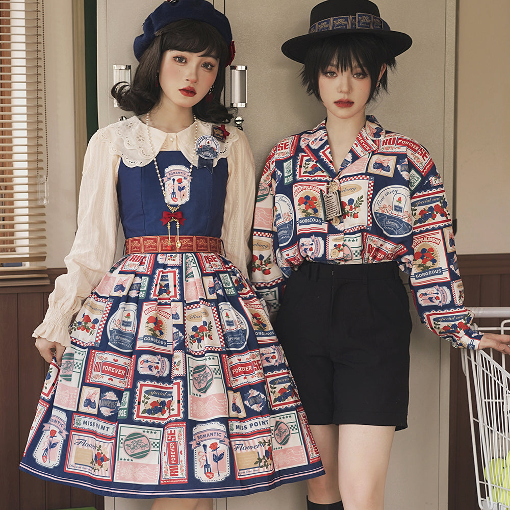 Miss Point - Strawberry Rose - Vintage American Casual Lolita Jumper Dress