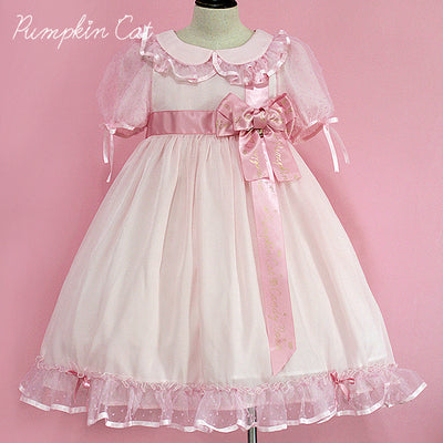 Pumpkin Cat - Candy Boxes Sweet Lolita OP Dress S voile light pink with pink silk ribbon