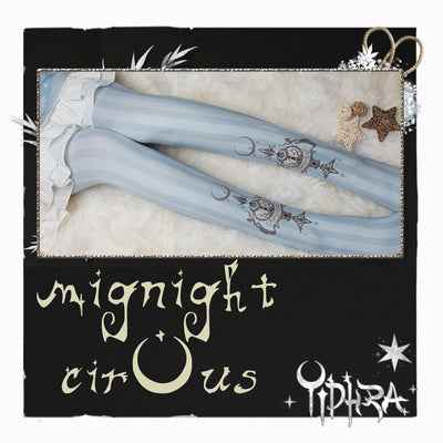 Yidhra - Midnight Circus - Argyle Digital Print Lolita Tights One Size milk blue - stripes pattern tights