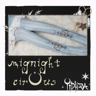 Yidhra~Midnight Circus~Argyle Digital Print Lolita Stockings free size milk blue - stripes pattern tights 