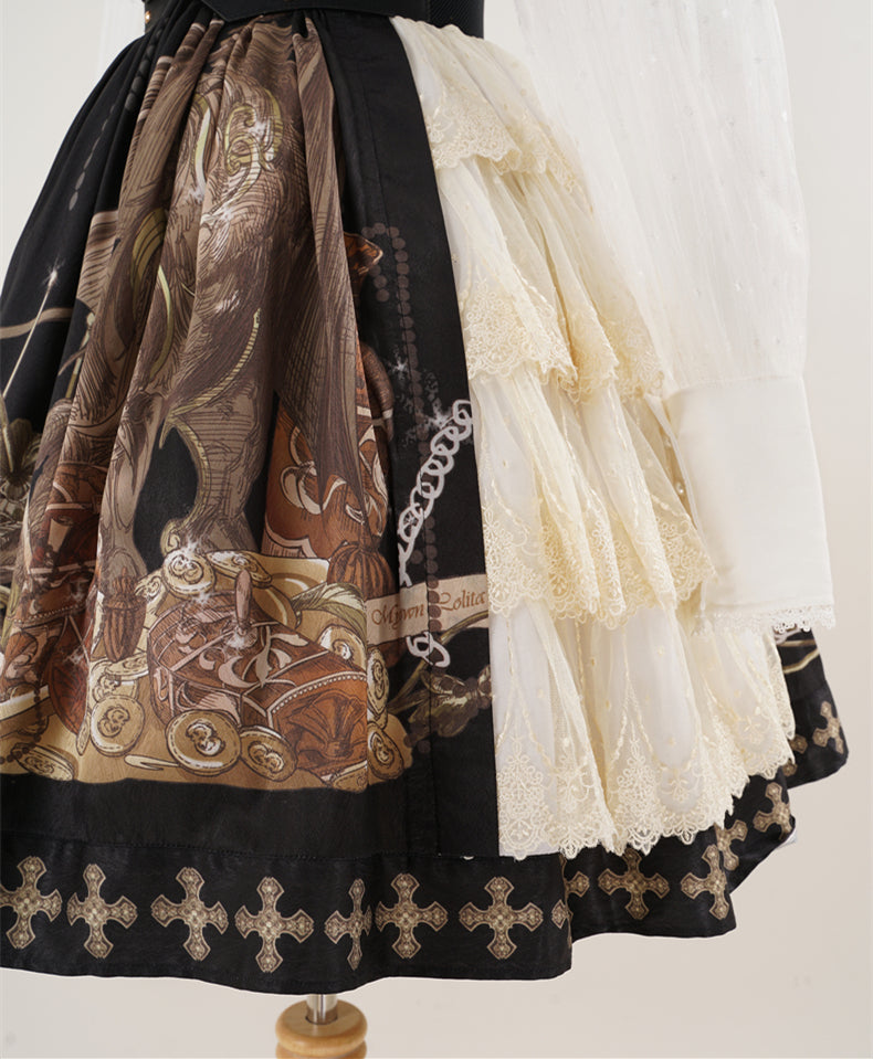 Krncrlo - Braver's Battle - Classic Lolita Patchwork Printed Skirt