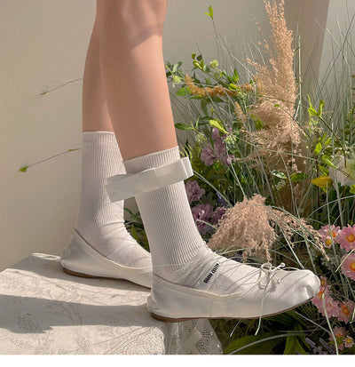 WAGUIR~Balletic Cotton Bow Short Socks white free size 