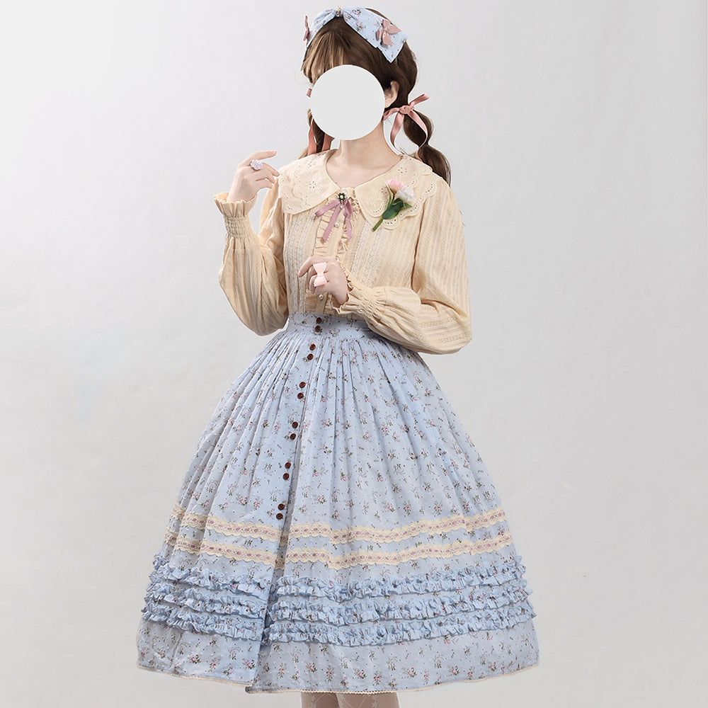 Miss Point - Flower and Alice - Idyllic Retro Floral Country Lolita SK XS blue