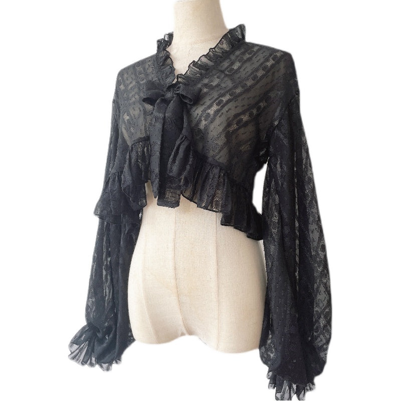 Sakurada Fawn - Chiffon Puff Sleeve Lolita Cardigan M black