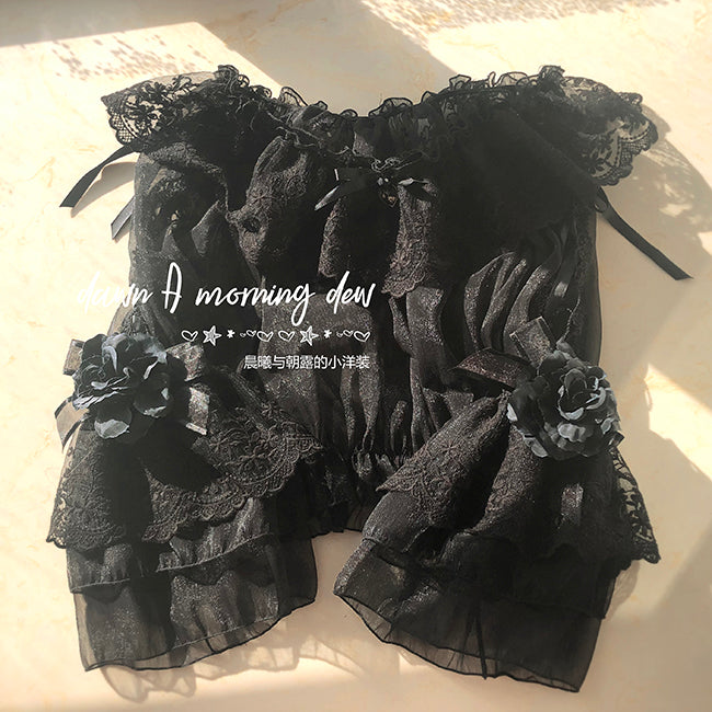 Dawn and Morning - Flower Wedding Lolita Accessories Headdress Set black white + golden