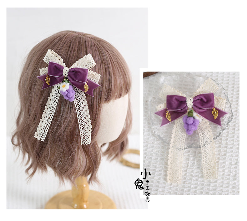 Xiaogui - Grapery Lolita Earring Necklace Lolita Accessory No.17 cotton thread leaf clips(fish mouth)