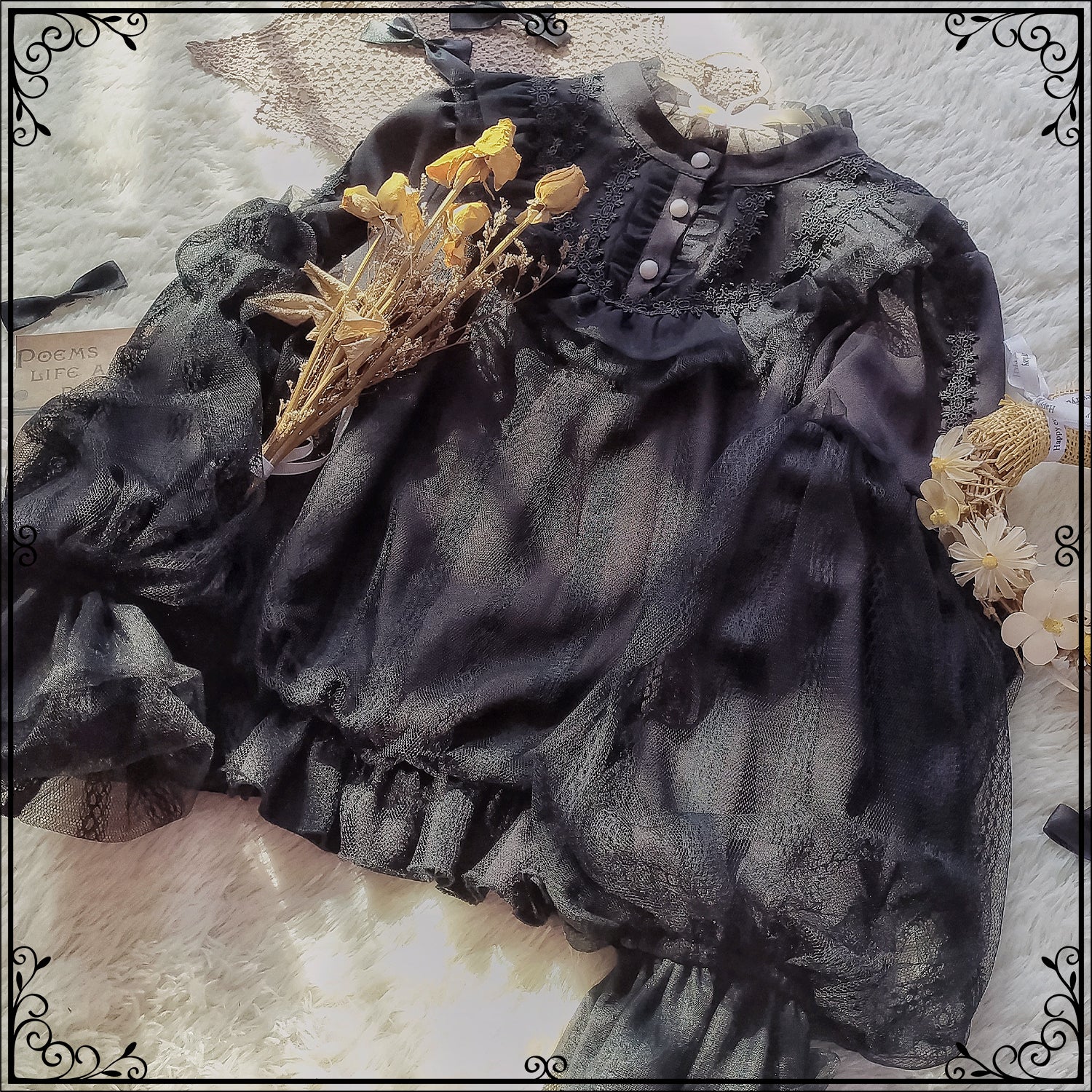 Sakurada Fawn - Alice's Cherry - Plus Size Lolita Shirt Chiffon Blouse S black