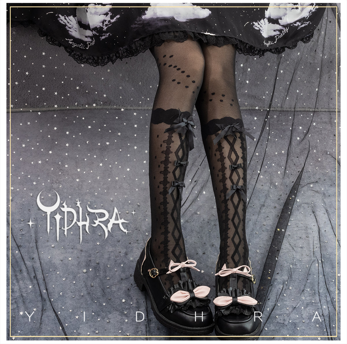 Yidhra~Sweet Lolita Black and White Summer Pantyhose Free size black stockings 