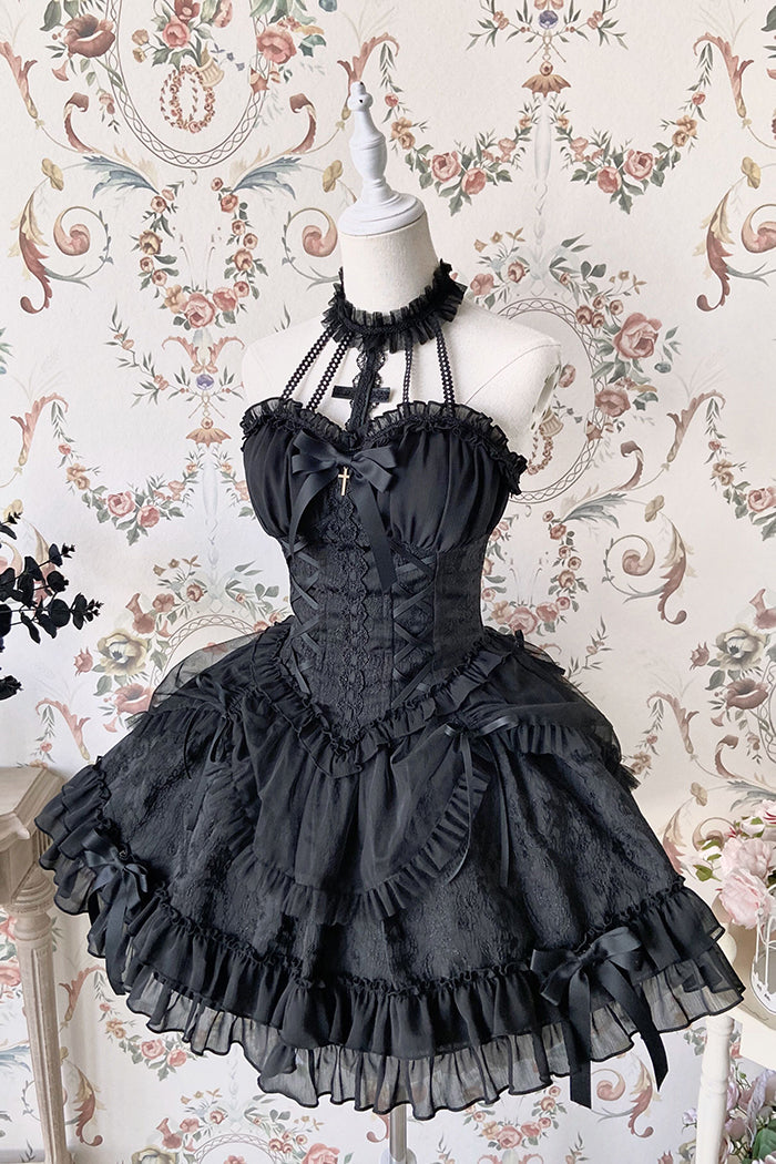 Alice Girl - Cross Maiden - Gothic Lolita Dress, Ballet Halterneck Lolita JSK (L M S XL XS / Black) 104:66899