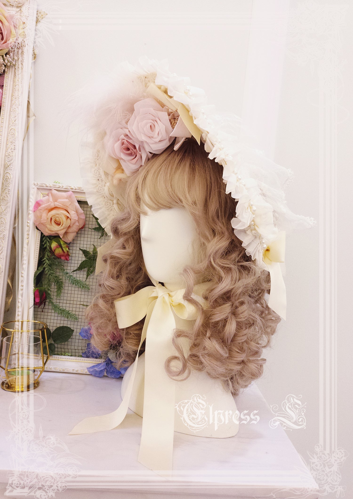 Elpress L~Wedding Lolita Floral Headdress BNT Veil white BNT